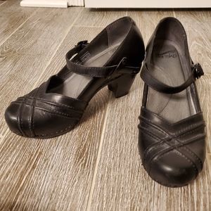 Dansko black leather mary jane clog